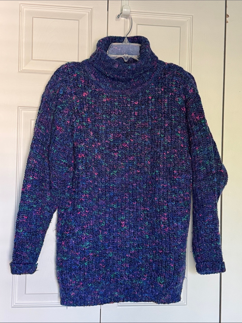 Cozy Womens Turtleneck Sweater in Navy with Multicolor Flecks